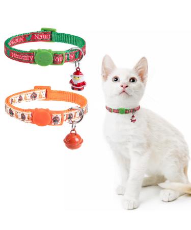 DILLYBUD Holiday Cat Collar Breakaway, Thanksgiving Day/Christmas 3 Packs Safety Buckle Cat Collars with Bell, Kitten Collar Adjustable for Girl Boy Cats Puppy Holiday Theme(Pack of 2)