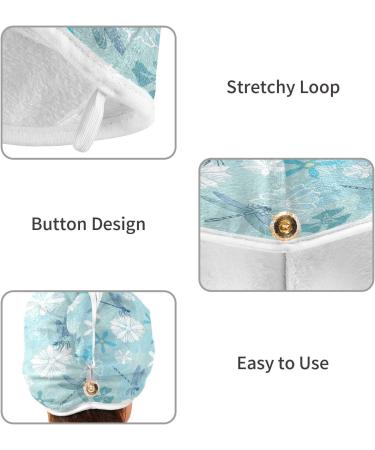 Dragonfly Pattern Dry Hair Cap & Quick Drying Towel Set | Super Absorbent & Comfortable | 2 Piece with Button Headband - Buy Online on GoSupps.com