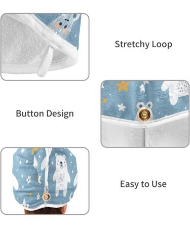 Buy Cute Bear Pattern Blue Hair Towel 2 Pack | Super Absorbent Quick Dry Hair Turbans for Women & Girls - International Shipping - Buy Online on GoSupps.com