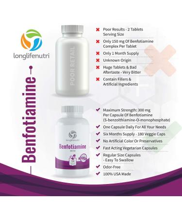 Benfotiamine 300mg 180 Vegetarian Capsules | Fat-Soluble Vitamin B1 Supplement for Circulation & Nervous System - Buy Online on GoSupps.com