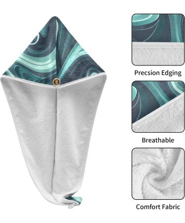 Teal Marble Graffiti Hair Towel 2 Pack | Super Absorbent Quick Dry Turban | Stylish Hair Drying Towels for Women & Girls - Buy Online on GoSupps.com