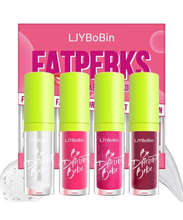 4 Colors Lip Gloss Set Tinted Lip Oil Long Lasting Non-sticky Shiny Lip Plumping Lip Gloss Hydrating Moisturizing Lip Glow Oil for Looking Lips Smooth Glossy Lip Plumper Gloss Set for Women(A#)