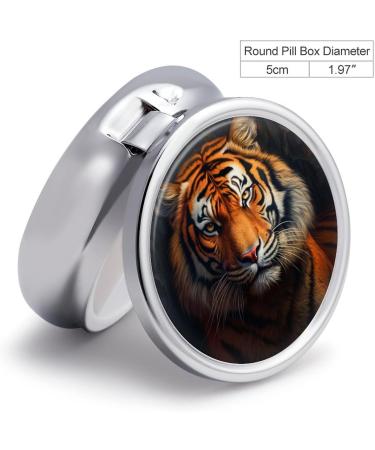 Small Travel Pill Case Round Metal Pill Box for Pocket Purse 3 Compartment Portable Pill Holder Mini Pill Organizer for Travel or Daily - Tiger Tiger 5 - Buy Online on GoSupps.com