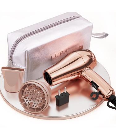 Travel Hair Dryer with Diffuser:Dual Voltage Blow Dryer with EU Plug 1200W Compact Hairdryer with Folding Handle Small Lightweight Hairdryer for RA and Kids