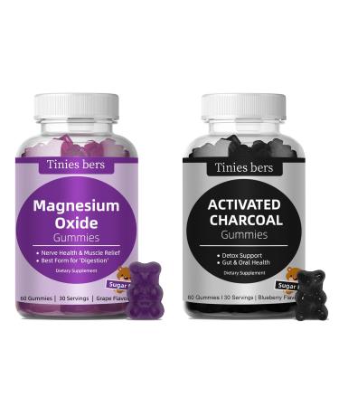 Tinies bers Activated Charcoal Gummies 400mg Magnesium Oxide Gummies 500mg Sugar Free for Adults & Kids Quicker to Cleanse Detox Gas Relief Gut & Oral Health Best Mg Form for Digestion