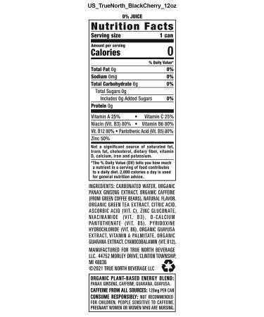 True North Black Cherry Pure Energy Seltzer - 12 Oz (Pack of 12) | Refreshing Energy Drink - Buy Online on GoSupps.com