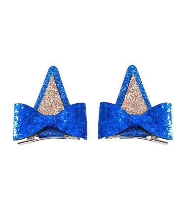 2PCS Blue Dog Ears Hair Clips for Toddler Girls Adults Glitter Bow Barrettes Halloween Costume Accessories Birthday Party Bluey Supplies Gift Blue-2Pcs