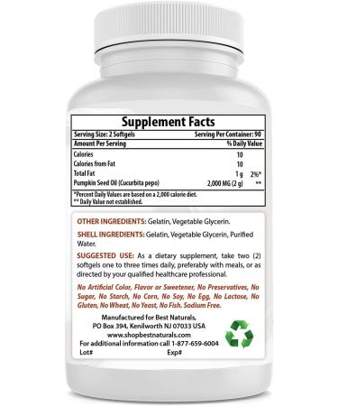 Best Naturals Pumpkin Seed Oil 1000mg - Bladder Control Support - 180 Softgels - Buy Online on GoSupps.com