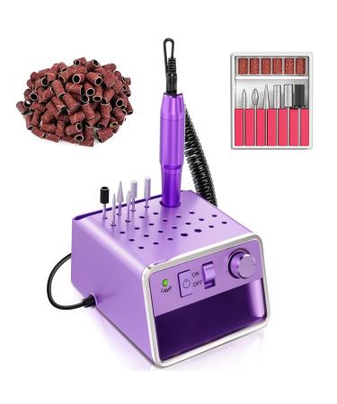 ALLE S Nail Drill Electric Nail Drill Kit USB Powered Compact & Portable with 28 Storage Holes 20000 RPM 6 Nail Drill Bits 106 Sanding Bands Ultimate Precision for Nail Art Enthusiasts(Purple)