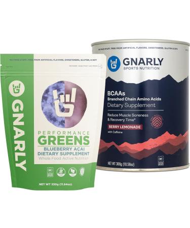 Gnarly Nutrition BCAAs Berry Lemonade (10.58oz) Performance Greens Blueberry A ai (11.64 oz)