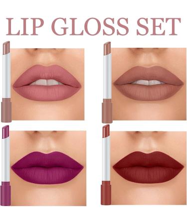 Nude Lipstick and Lip Gloss Set - 4 Piece High Pigmented Matte Lipstick and Lipgloss Gift Set for Women - Long Lasting, Waterproof Makeup Gift Set (Set 02) - Buy Online on GoSupps.com