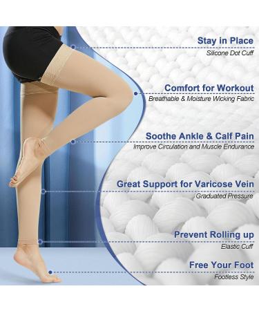Beister Compression Stockings for Men & Women - Firm 20-30 mmHg Thigh Support for Varicose Veins & Edema - High Footless Design - XL Beige - Buy Online on GoSupps.com