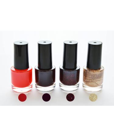 Gel Nail Polish UV CANNI 5ml Mini Set of 4 Reds & Gold - Soak Off Base Top Colour Coat Manicure Acrylic Gifts Women Nails Set 2