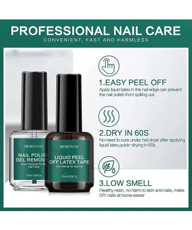 Morovan Non-Acetone Gel Nail Polish Remover Kit with Latex Tape - Professional Quick & Easy Removal 15ml/0.5fl.oz - Buy Online on GoSupps.com