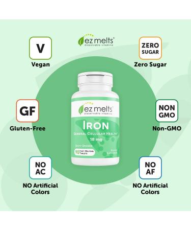 EZ Melts Iron 18mg Sublingual Vitamins Vegan, Zero Sugar, Natural Orange Flavor | 90 Fast Dissolve Tablets - Buy Online on GoSupps.com