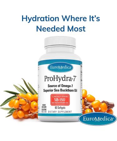 EuroMedica ProHydra-7 Softgels - Clinically-Studied Sea Buckthorn Oil Formula - Omega-7 Supplement - Improve Skin Hydration & Soothe Digestion - 60 Servings - Buy Online on GoSupps.com