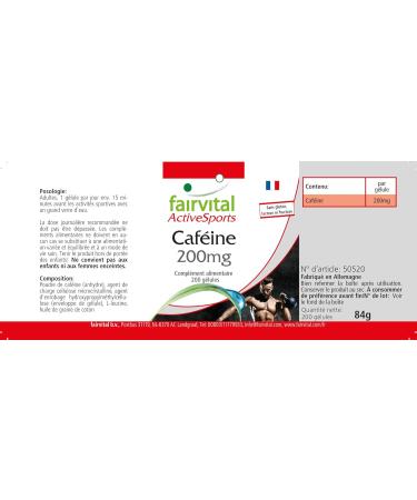 Fairvital | Caffeine 200mg in capsules - for 200 DAYS - Highly dosed - VEGAN - 200 pieces - Buy Online on GoSupps.com