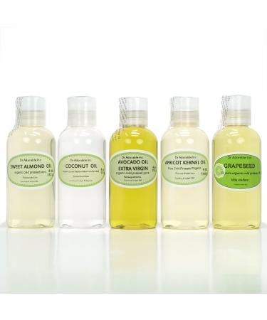 5 Variety Set All Natural Premium Organic 100% Pure Oils (Fractionated Coconut Oil Unrefined Extra Virgin Avocado Oil Apricot Kernel Oil Grapeseed Oil Sweet Almond Oil) Hair Skin Nails Care