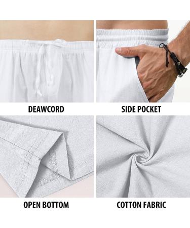 MorwenVeo Men's Linen Pants - Lightweight Drawstring Beach Trousers | White Medium - Buy Online on GoSupps.com