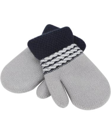 Lovely Infant Toddlers Winter Mittens | Dual Layers Plush Padded Knitted Gloves for Girls & Boys 0-3 Years | Anti-Lost String | Cute Cartoon Design | Grey - Buy Online on GoSupps.com