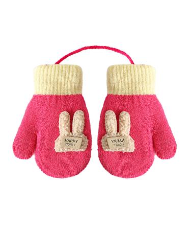 Girls Boys Cute Fox Knitting Short Full Finger Gloves Toddler Kids Winter Thermal Plush Lining Cycling Camping Gloves Mitten for 1-3 Yrs Cartoon/Fuschia
