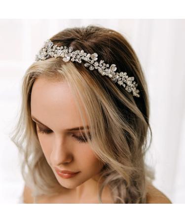 AW BRIDAL Crystal Bridal Headband Silver Wedding Headpieces for Bride Tiara Head Jewelry Hair Accessories for Women Silver-A