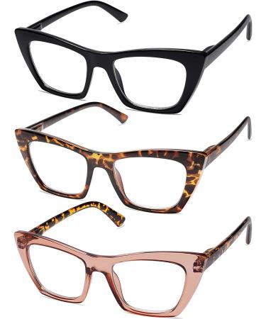 AMOMOMA Cat Eye Blue Light Computer Reader | Trendy Oversized Reading Glasses for Women | AM6028 Ac1 Blk+c2 Tortoise +C3 Crystal Light Brown 2.5x - Buy Online on GoSupps.com
