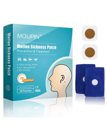 MQUPIN Motion Sickness Patch Anti-Nausea Relief Vomiting Nausea Dizziness with Travel Motion Sickness Wristband 100% Natural Herb Treatment Easy to Carry for Car Sea Air Travel 20 Count+ Wristband 20 Count (Pack of 1) +2 Wristband