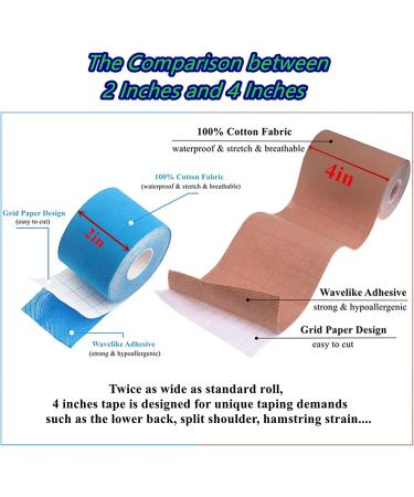 PTmehuu Kinesiology Tape Extra Wide 2 inch 4 inch x 16.4 feet Roll Waterproof Latex Free Athletic for Pain Relief  Muscle Support  Recovery 4 Inch x 16.4 Feet (1 Roll) Beige - Buy Online on GoSupps.com