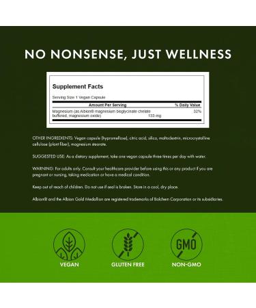 Albion Chelated Magnesium 133 mg 90 Caps (Pack of 2) - Buy Online on GoSupps.com