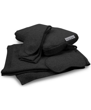 Jet&Bo 100% Pure Cashmere Travel Set: Blanket Eye Mask Socks Carry/Pillow Case Black