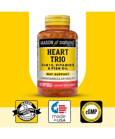 MASON NATURAL Heart Trio Co Q10 Vitamin E & Fish Oil 3 Month Suppy Supports Normal Heart Health 3 Pack 180 - Buy Online on GoSupps.com