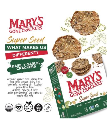 Mary's Gone Crackers Super Seed Crackers - Organic, Gluten Free, Basil & Garlic, 5.5 oz - Buy Online on GoSupps.com