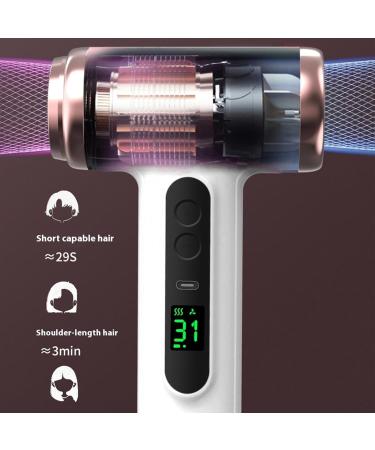 Cordless Ionic Hair Dryer with Digital Screen Rechargeable Blow Dryer with Nozzle Portable Blow Dryer for Curly Hair for Women Men Cordless Hair Dryer for Camping Dormitory US White - Buy Online on GoSupps.com