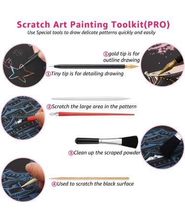 9 Pcs Scratch Art Tools Set for Adults & Kids - Scratching Drawing Kit with Artist Gloves, Bag, Coloring Pens, Stylus, Scraper, Repair Pen & Clean Brush - Buy Online on GoSupps.com