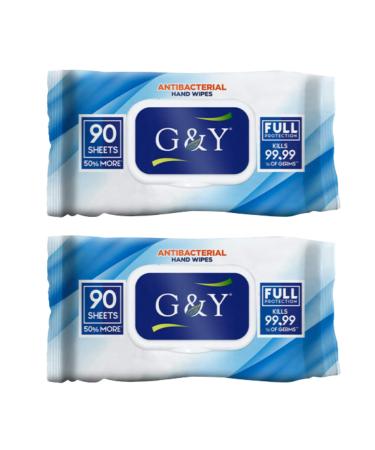 G&Y Antibacterial Hand Wipes -2 Pack (90 Count of wipes per pack)