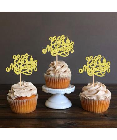 Keaziu 24PCS Eid Mubarak Cupcake Toppers Moon Star Happy Eid Mubarak Cupcake Picks Islamic Muslim Theme Ramadan Kareem Eid Party Cake Decorations Supplies Gold -1 - Buy Online on GoSupps.com