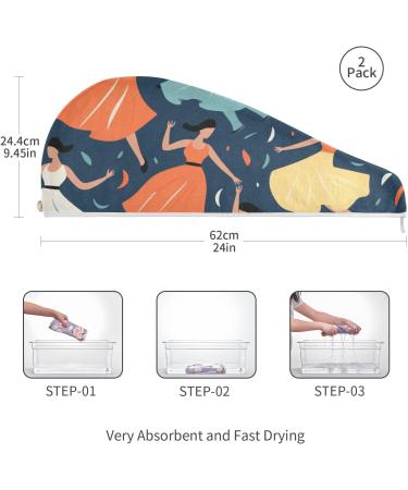 Super Absorbent Dancing Girl1 Hair Towel 2 Pack - Quick Dry Hair Drying Turbans for Women & Girls - Buy Online on GoSupps.com