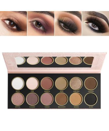 DE'LANCI Soft Pink Brown Eyeshadow Palette 12 Color Matte Shimmer Nudes Neutral Eyeshadow Palette for Natural or Smoky Eye Look  Long Lasting Naked Shade for Women and Girls Ultra-Blendable Earth Tone