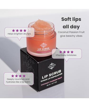 Dermasuri - Lip Exfoliator Scrub & Moisturizer - Sugar Scrubs Overnight Hydration & Softening - Brighten & Soften Dark Lips For Men & Women -Soothing Dryness -Coconut Passion Fruit Flavor - 20g/0.7oz - Buy Online on GoSupps.com