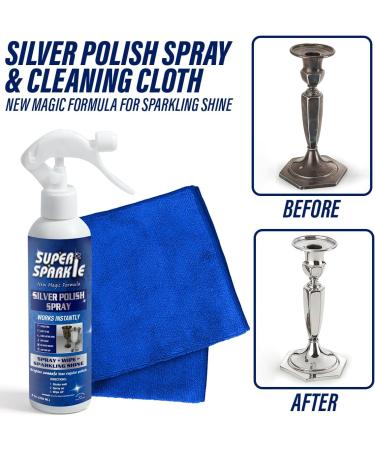 Silver Polish Cleaner Spray 8 oz with Cloth Set - Remove Tarnish & Shine Silverware Sterling Silver & Gold - Buy Online on GoSupps.com