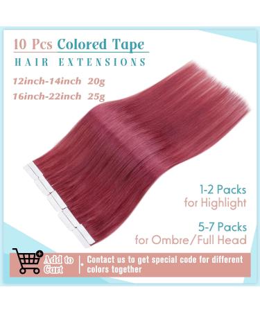 RUNATURE Burgundy Red Tape in Hair Extensions - 20 Inch Remy Human Hair 25g - Buy Online on GoSupps.com