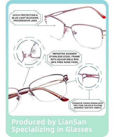 LianSan Metal Zero Top Progressive Multifocus Reading Glasses for Women Half-Rim Blue Light Blocking Readers in Clear Top Pink 2.50 Diopters - Buy Online on GoSupps.com