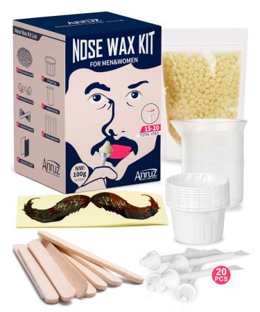 ANRUZ Nose Waxing kit with 100g Nose Wax Beads Nose Hair Wax Kit with 10 Wooden Spatula 20 Applicators and 10 Paper Cup- Painless & Safe Nose Hair Re 41 Piece Set