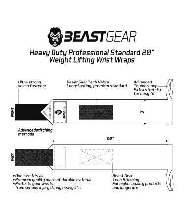 Beast Gear 20 Wrist Wraps for Weightlifting - Wrist Support Straps with Thumb Loop - Buy Online on GoSupps.com
