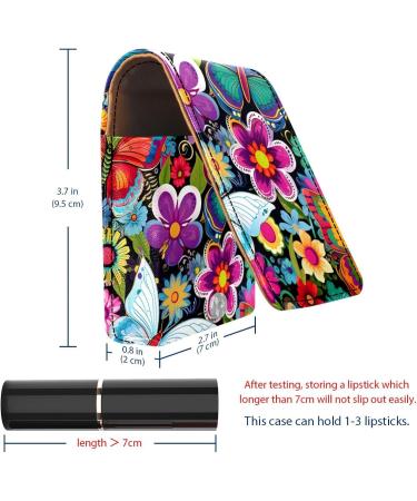 Travel Lipstick Organizer Case | Portable Makeup Bag with Mirror | Colorful Butterflies & Flowers Design - Buy Online on GoSupps.com
