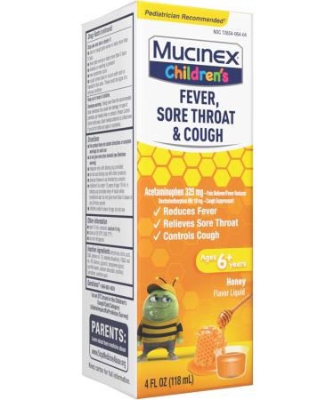 Mucinex Children's Fever & Cough Relief - Multi-Symptom Cold Medicine Honey Flavor 4 Fl Oz - International Shipping Available - Buy Online on GoSupps.com