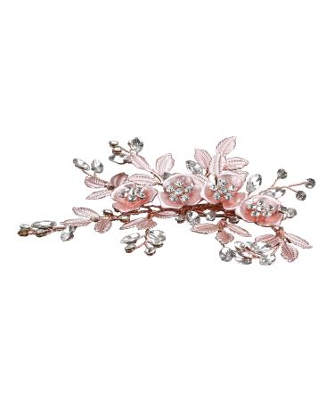 Bridal Alloy Flowers and Leaves Rhinestone Hair Clip Hairpin Fashion Rose Gold Leaves Handmade Headpieces Wedding Hair Accessories for Brides Bridesmaid Women Girls