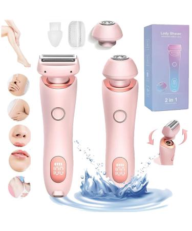 Duskofficial Razor DuskOfficial Electric Razor 2 in 1 Electric Waterproof Shaver Razors Bikini Trimmer for Women Wet and Dry Painless Hair Removal for Leg Arm (Pink)