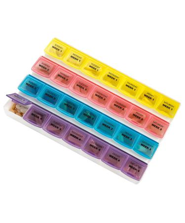 Monthly Pill Organizer - 28 Day Monthly Pill Planner to Separate Pills & Vitamins Week to Week Travel Medication Reminder Daily Monday to Sunday Compartments 1 Count (Pack of 1)
